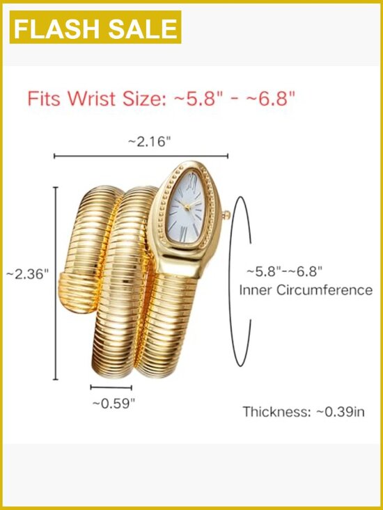 Snake Shape Bangle Watch for Women, Gold Tone, Analog, Gift Idea, Adjustable main image 7